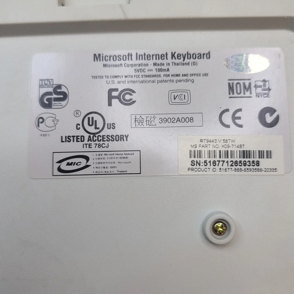 Microsoft RT9410 Internet‎ Keyboard PS/2 Wired V 56TWR X04-71487